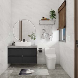 Sophisticated Gray Modern Bathroom Cabinets with Marble Detail