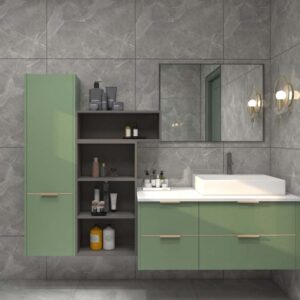 Stylish Sage Green Modern Bathroom Cabinets with Open Shelves