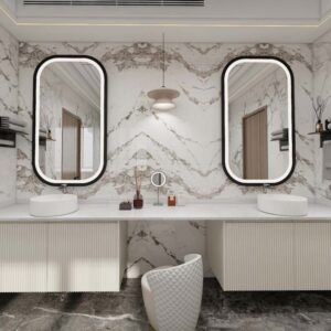 Luxurious Double Bathroom Sink Cabinets with Marble Accents