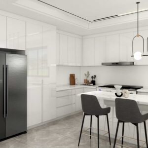 Modern L-Shaped Light White Lacquer Laminate Kitchen Cabinets