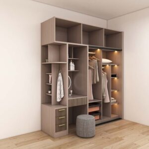 Black and Wood Two Tone Melamine Sliding Door Wardrobe