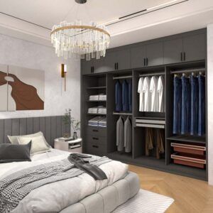 Black L-Shaped Melamine Sliding Door Wardrobe