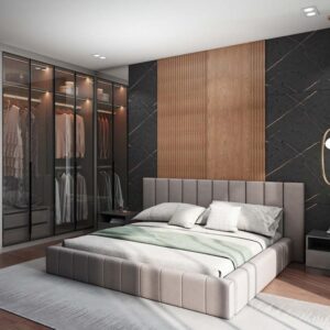 Black Melamine Modern Hinged Wardrobes with Glass Doors