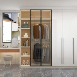 Gallery Modern White Lacquer Hinged Wardrobe with Silver Hardware