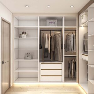 Minimalism Wood Modern L-Shaped Walk In Closet